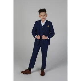 Alex - Boy's Blue Brown Check 3 Piece Suit