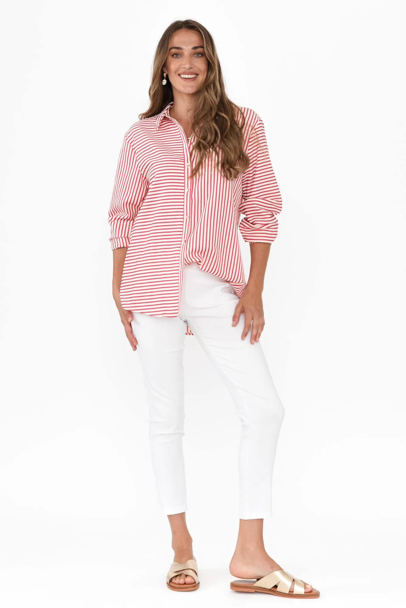 Audrey Red Stripe Collared Shirt