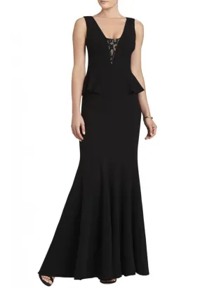 Black Silvia Peplum Lace Insert Gown