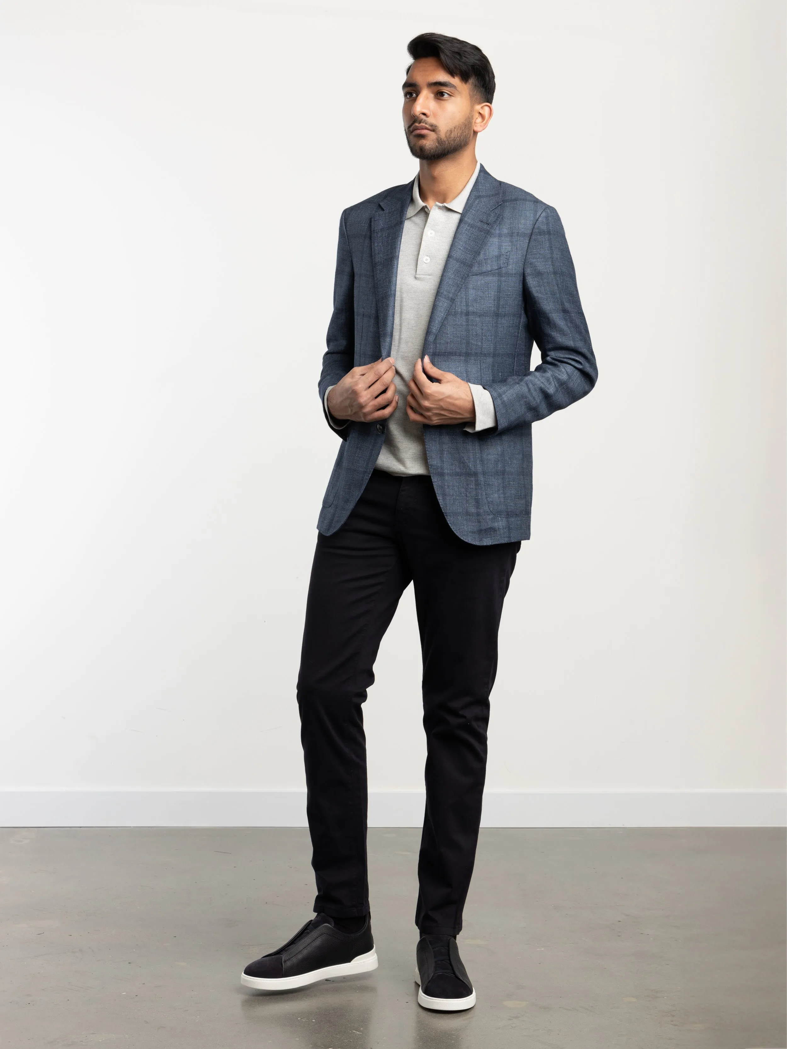 Blue Check Cashmere-Linen Blend Sport Jacket