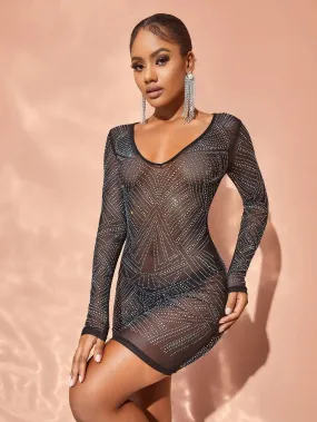 Chic Geometric Glamour Mesh Mini Dress