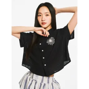 COTTON CROPPED SHIRT HALF SLEEVE