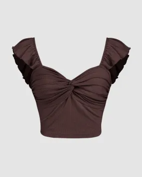 Cropped Vest Ruffle Top In Chocolate Fonde