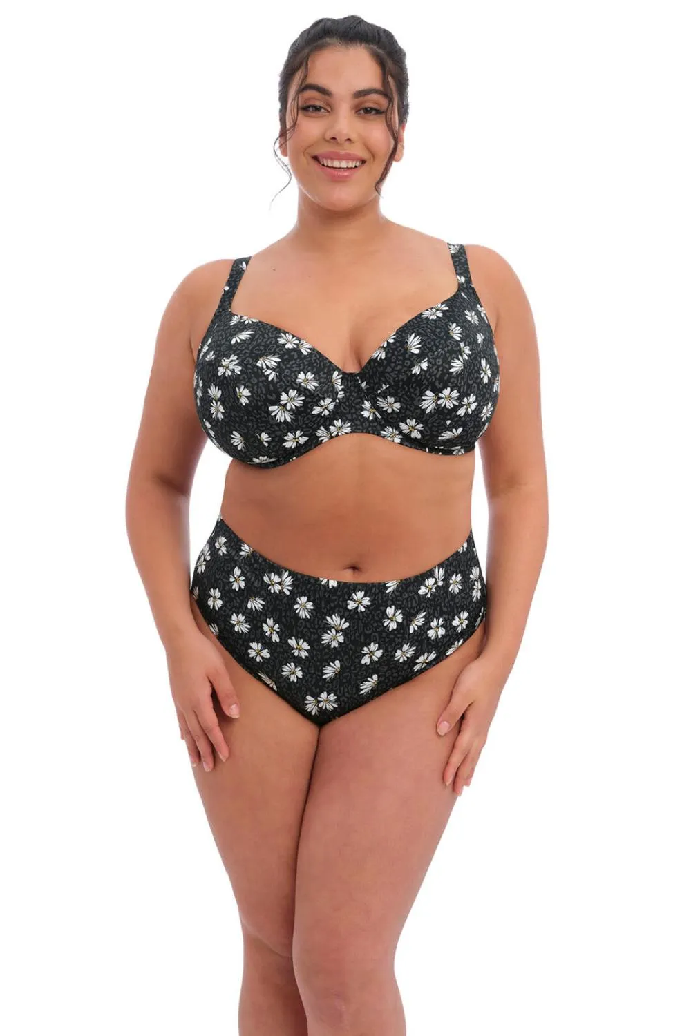 Elomi Plain Sailing Underwired Plunge Bikini, Black Daisy (ES7274)