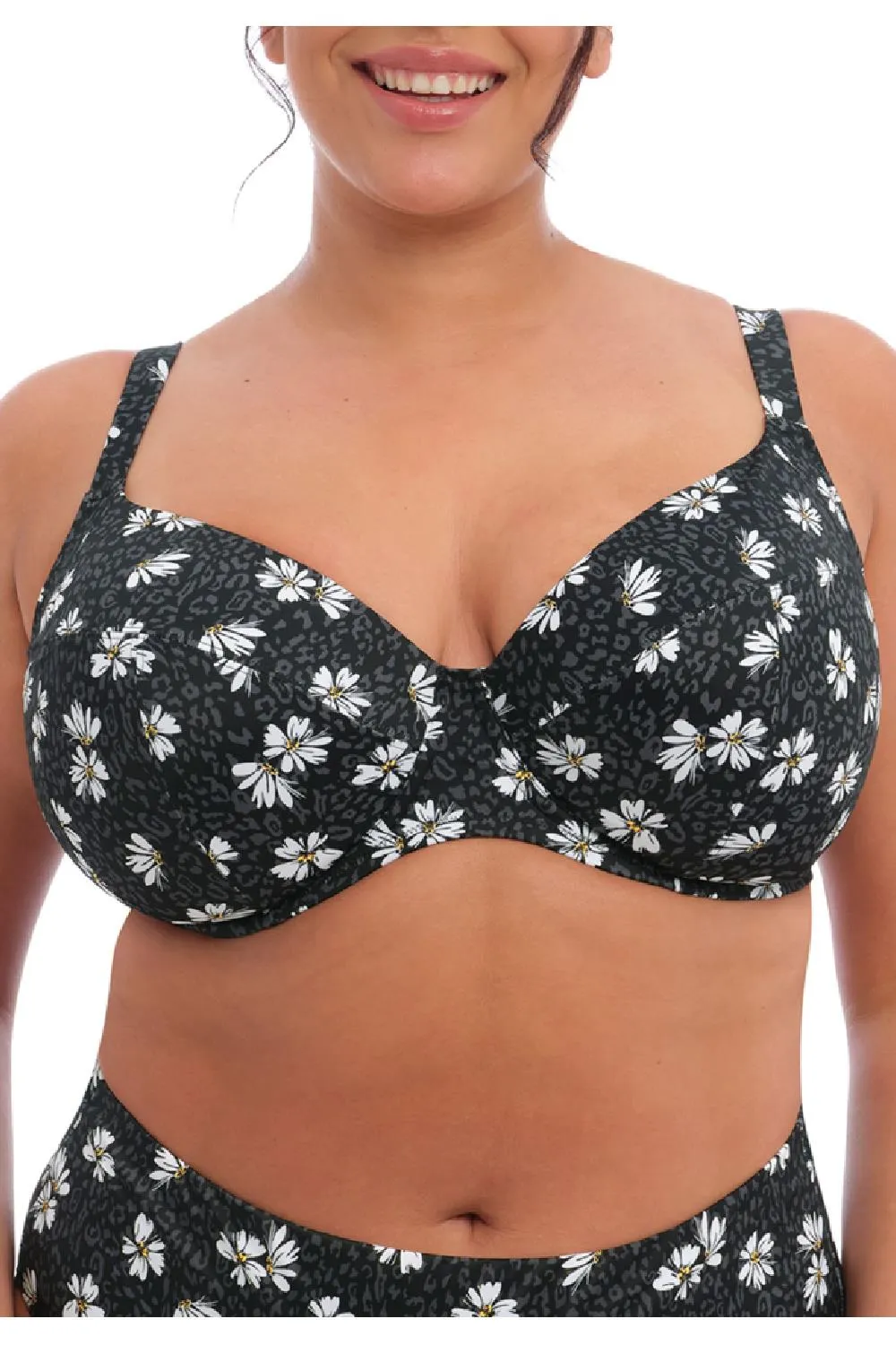 Elomi Plain Sailing Underwired Plunge Bikini, Black Daisy (ES7274)