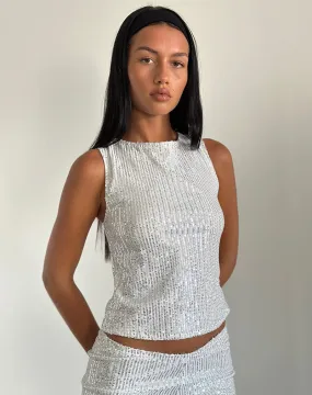 Hala Top in Silver Chrome Drape Mini Sequin