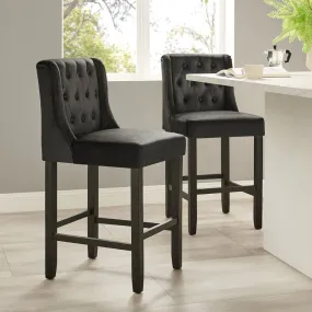 Harbury Set of 2 Buttoned Bar Stools (Charcoal Velvet)