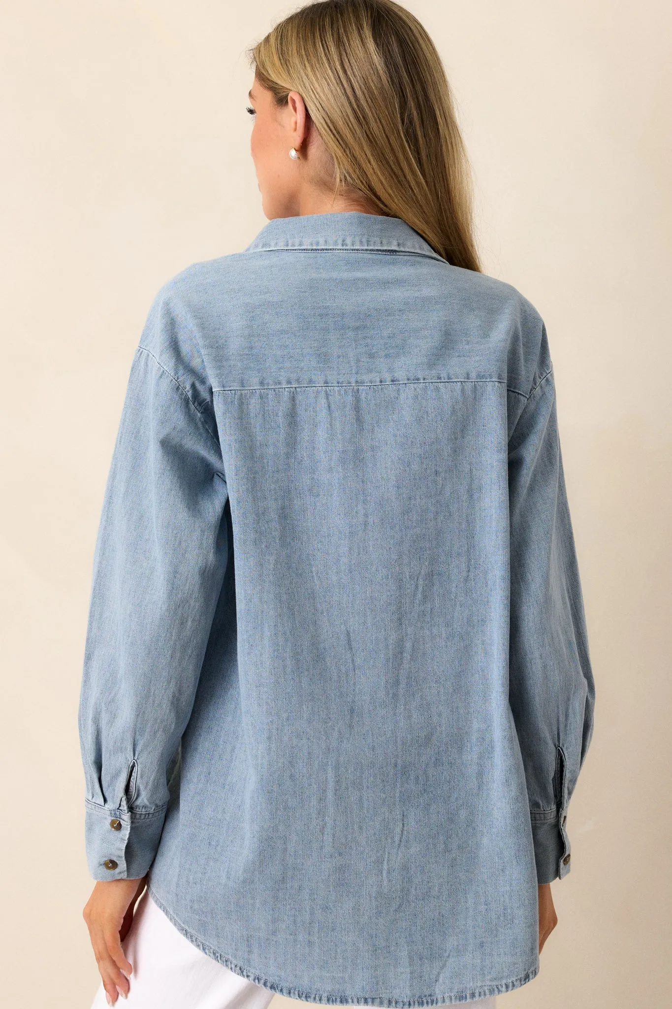 In Plain Sight 100% Cotton Light Chambray Button Front Top