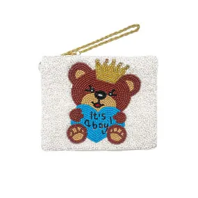 It's a boy Message Bear Seed Beaded Mini Pouch Bag