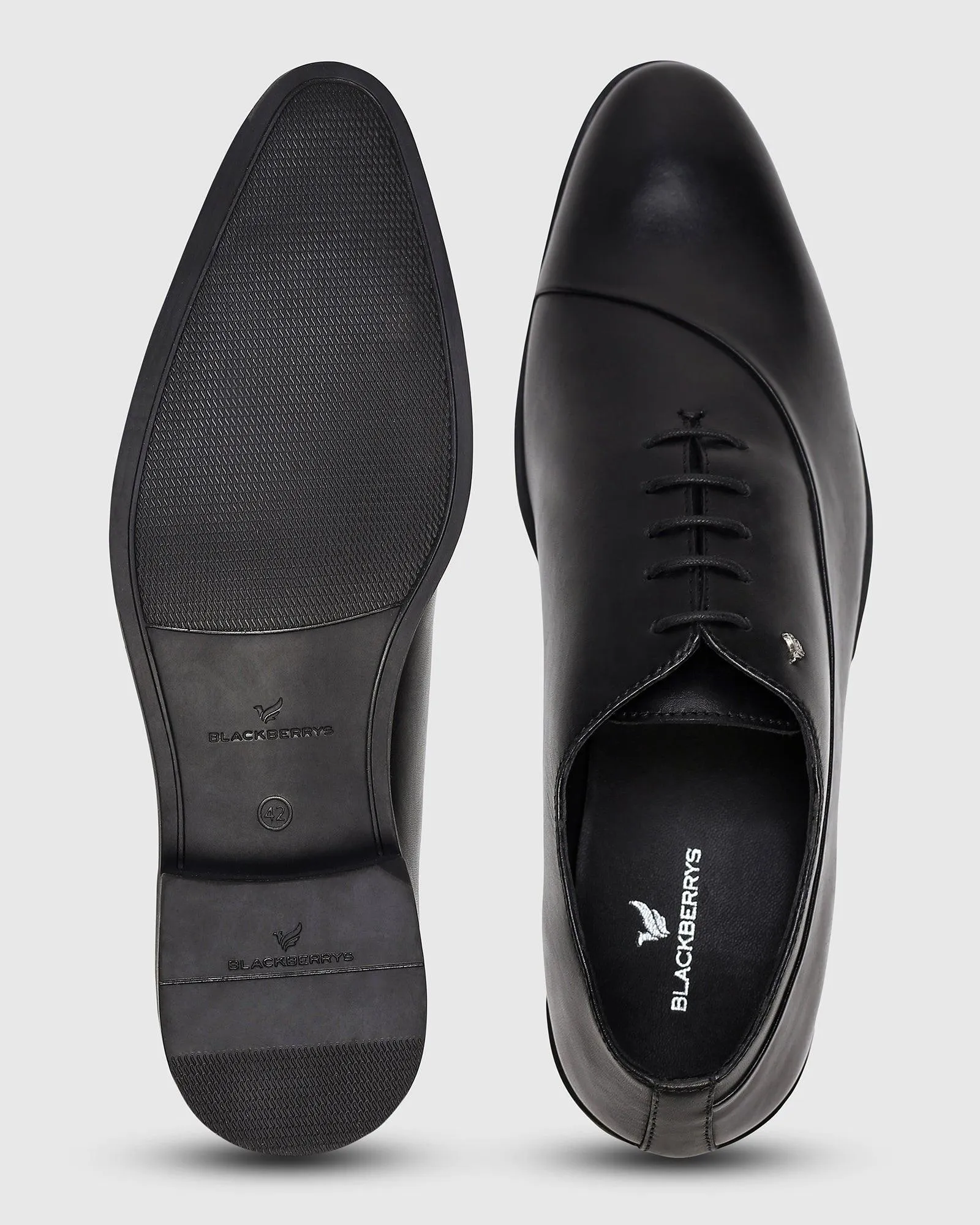 Leather Formal Black Solid Oxford Shoes - Pren