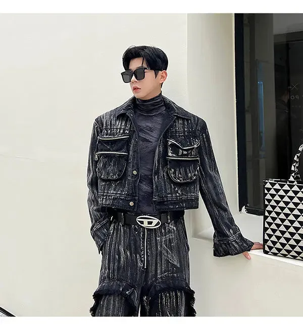 Men's Black Denim 2-Piece Set High Streetwear