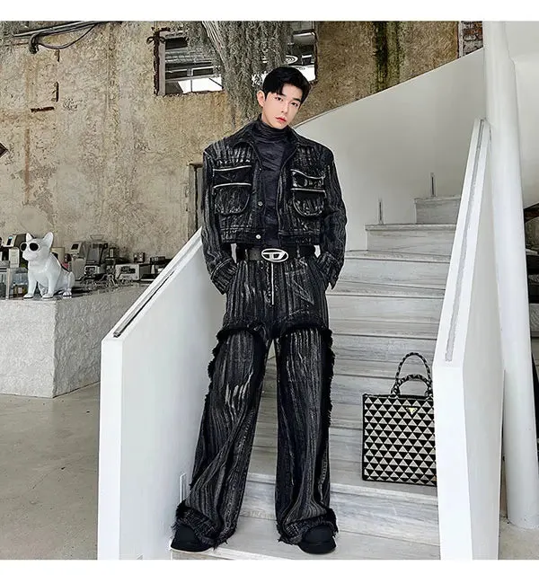 Men's Black Denim 2-Piece Set High Streetwear