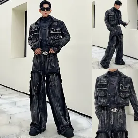 Men's Black Denim 2-Piece Set High Streetwear