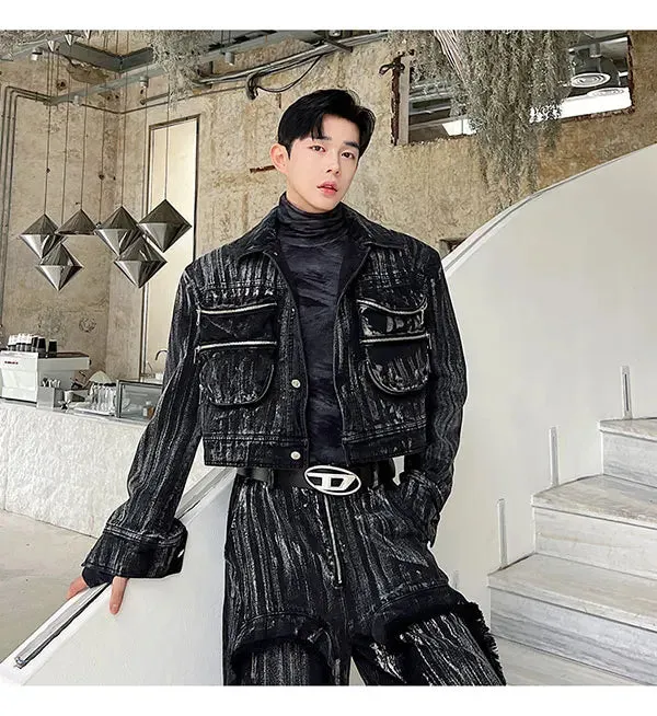 Men's Black Denim 2-Piece Set High Streetwear