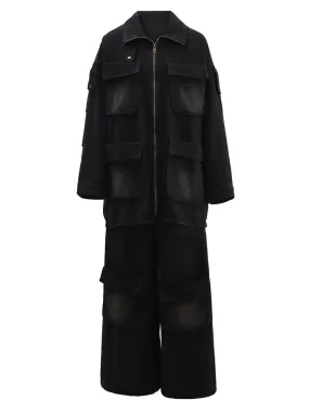 New! Women's 2 Piece Supreme Black Cargo Denim Set