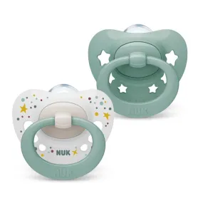 NUK Signature Silicone Soother Pacifier 2pcs/box - 0-6 months - Dots Star Green