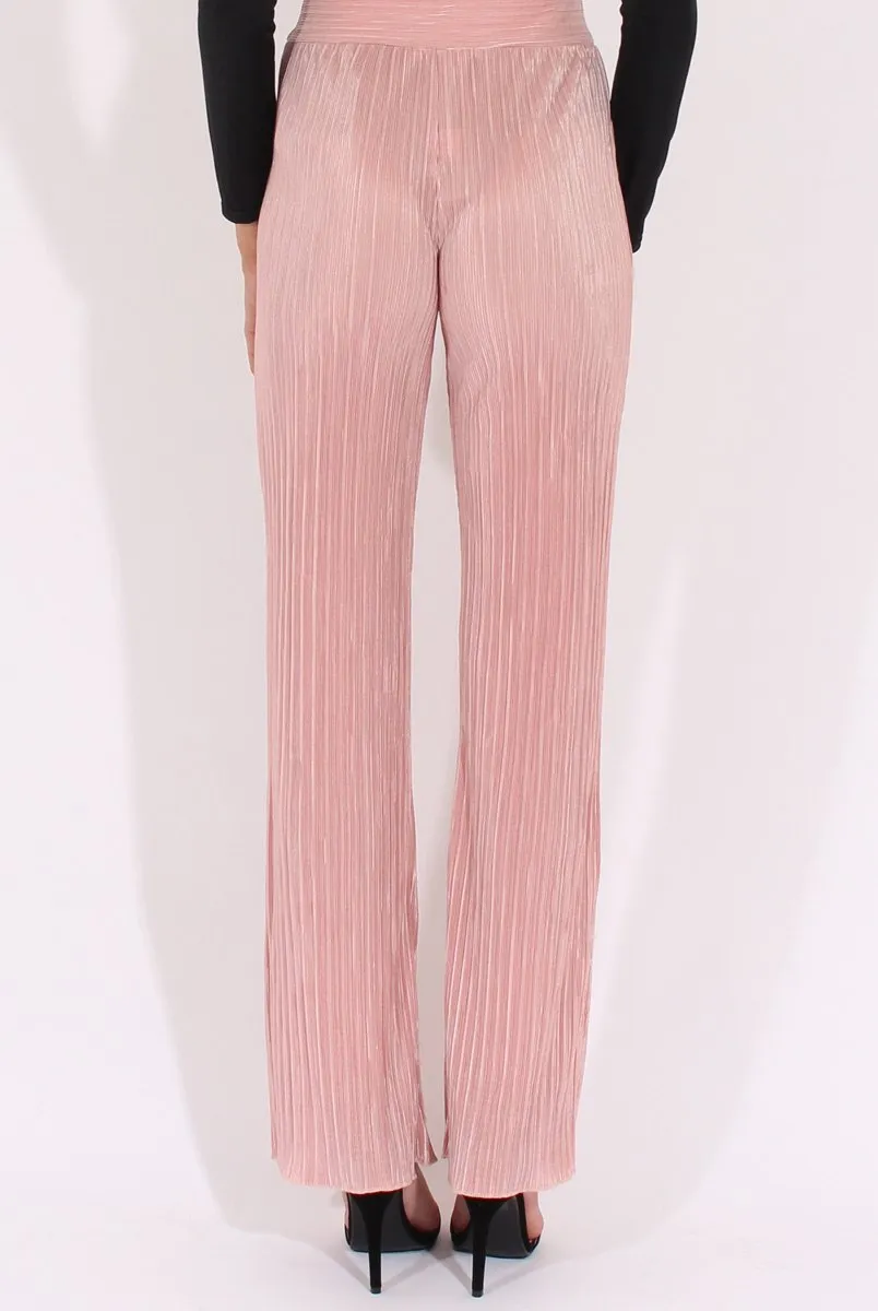 Pink Pleated Long High Waisted Trousers - Jojo