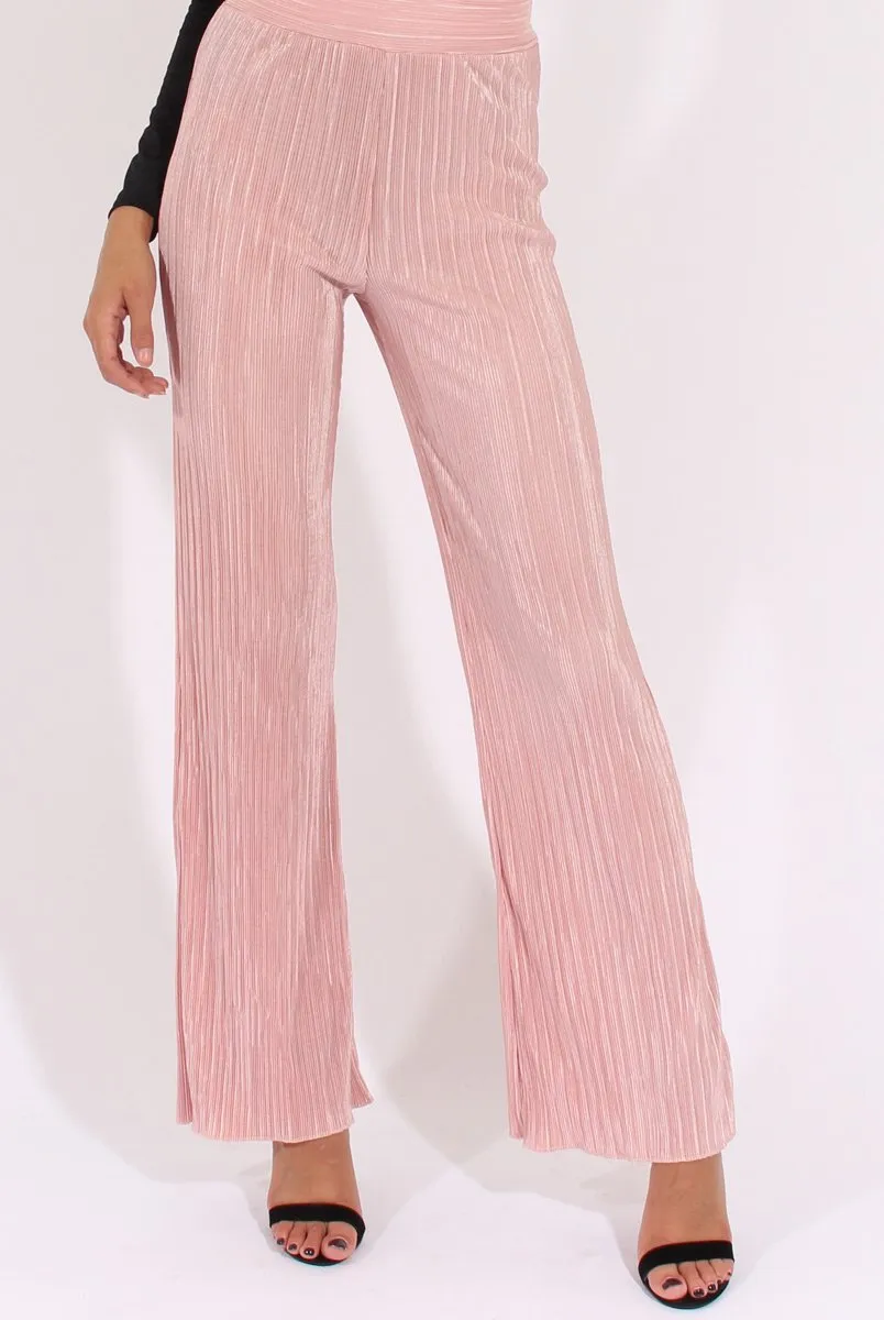 Pink Pleated Long High Waisted Trousers - Jojo