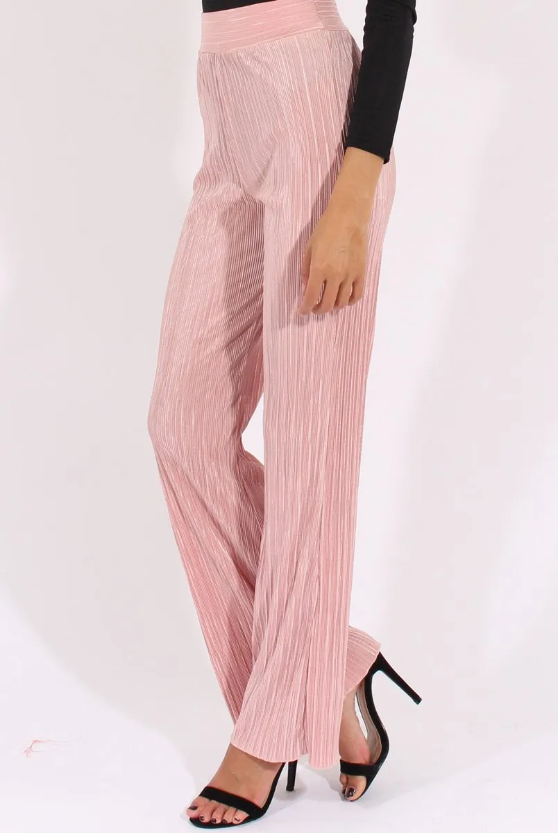 Pink Pleated Long High Waisted Trousers - Jojo