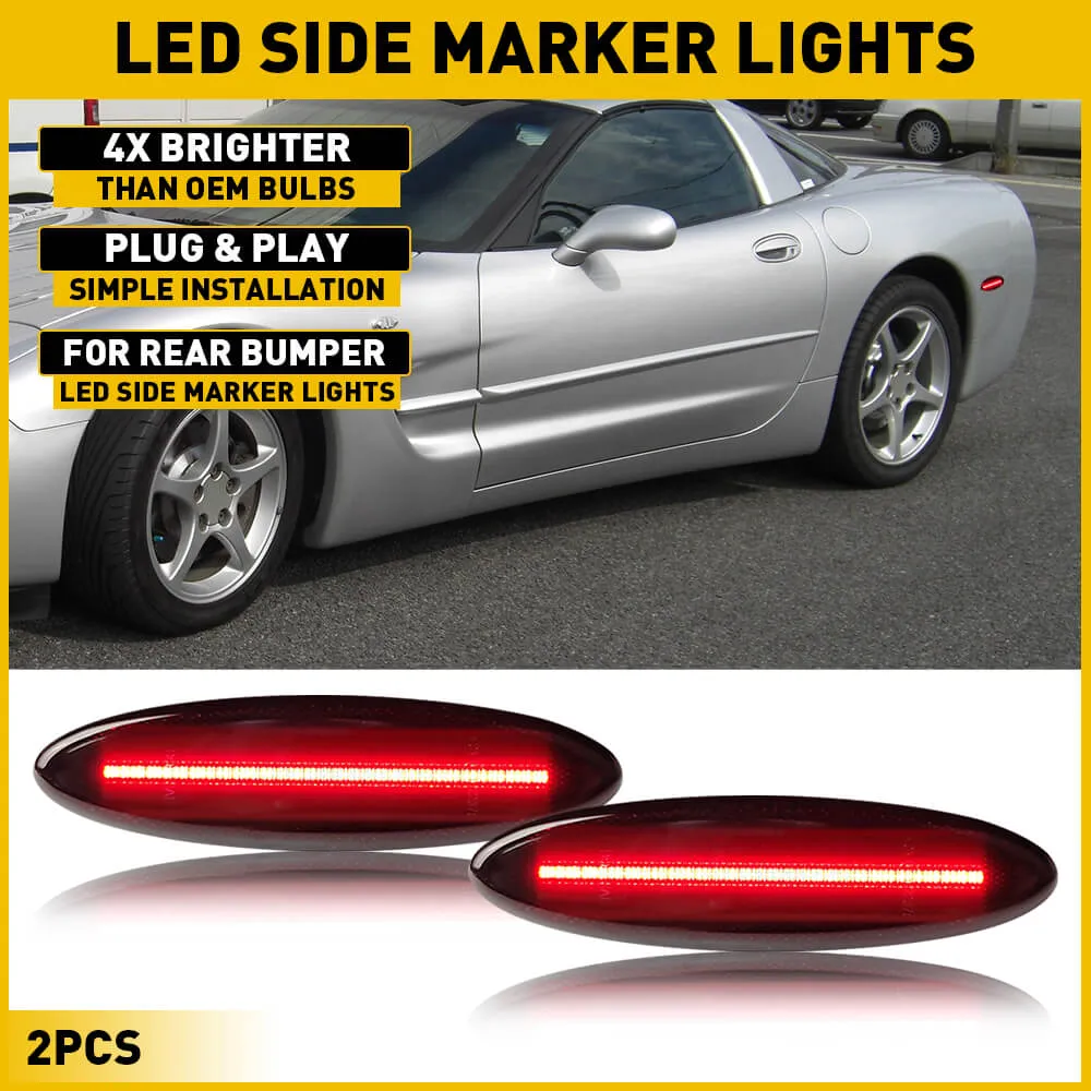 Red Rear Bumper LED Side Marker Turn Signal Light Assembly for 1997-2004 Chevrolet C5