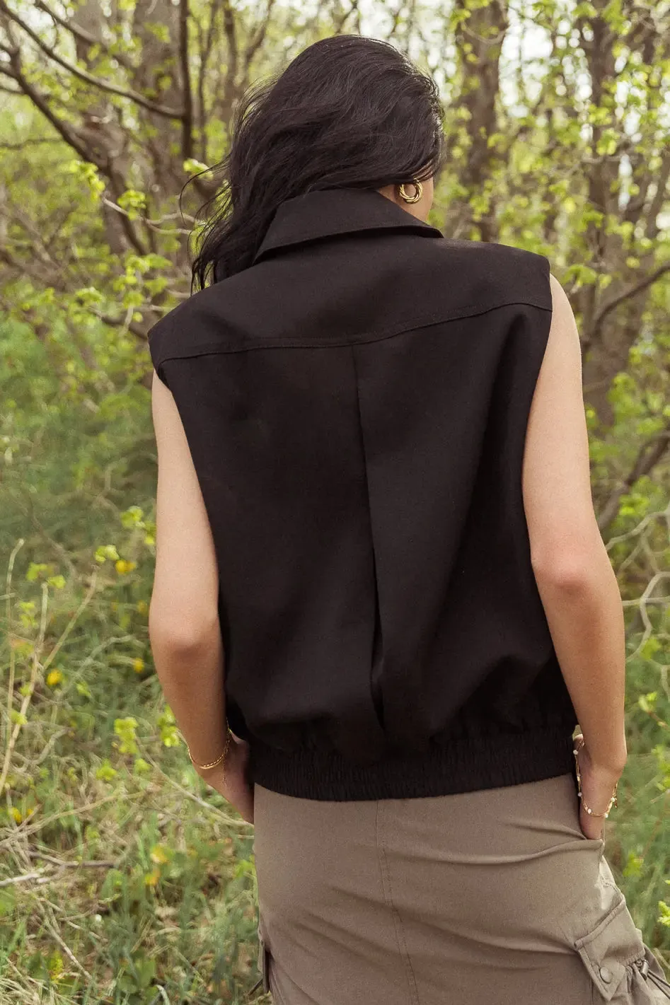 Rory Collared Vest in Black