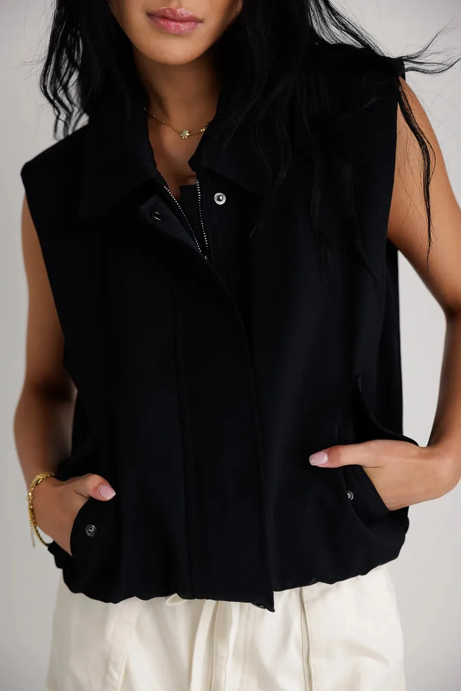 Rory Collared Vest in Black