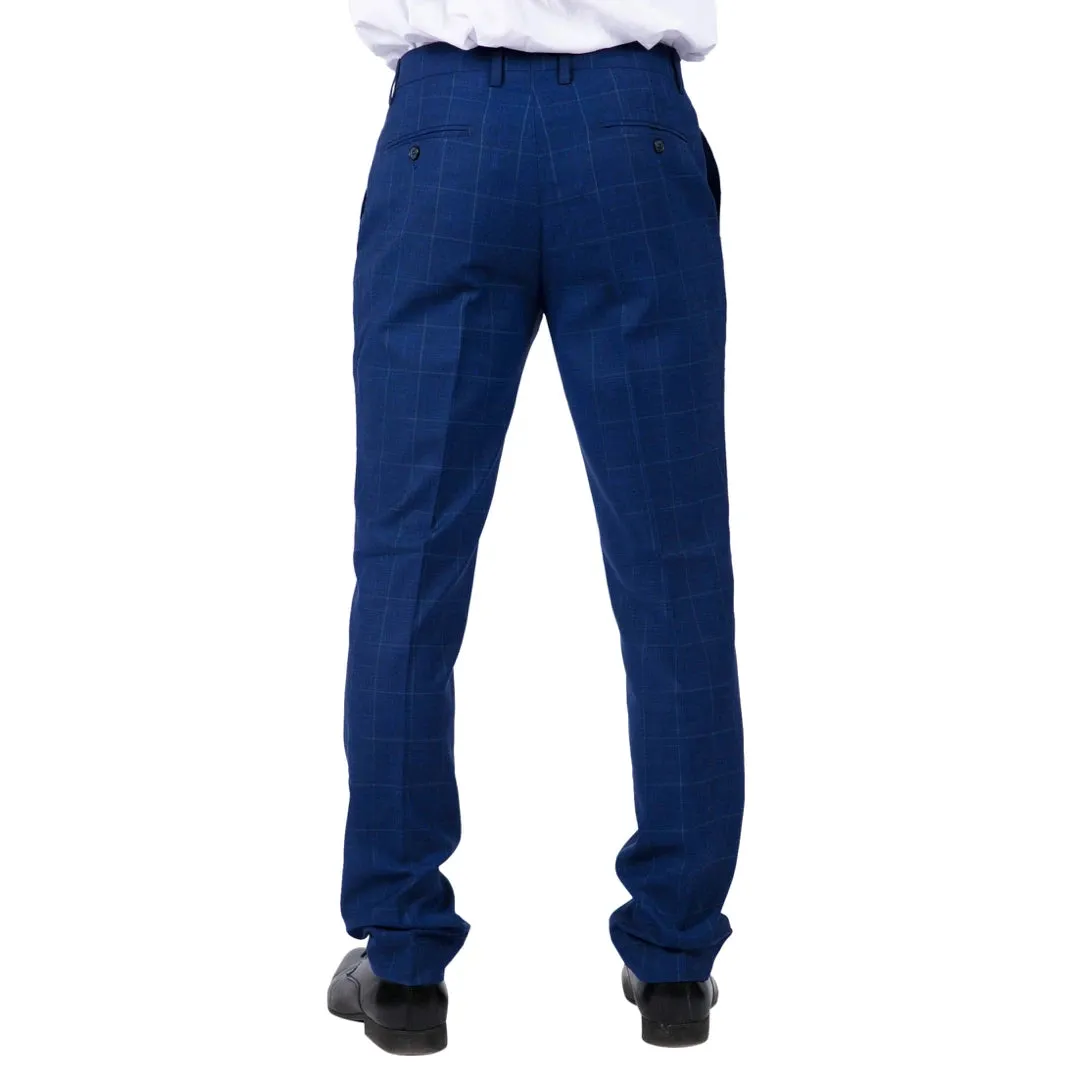 Rover - Men's  Blue Wedding Trousers Tweed Check