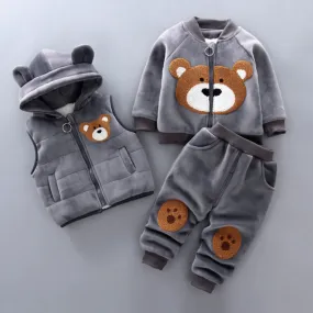 Warm Velvet Bear Set with Vest