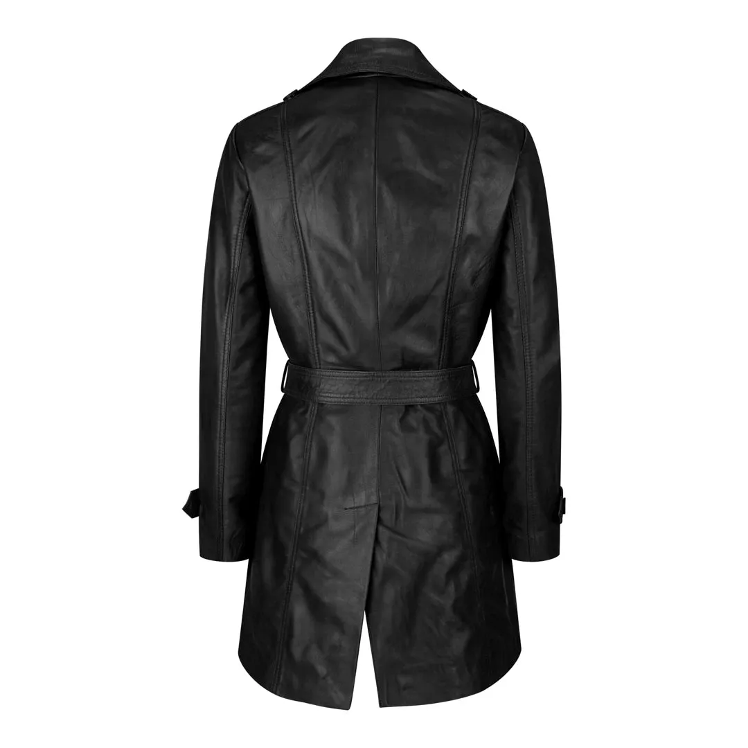 Women's Leather Mid Length Blazer Jacket